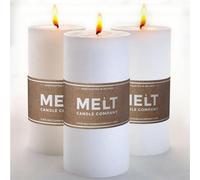 Melt Candle Company Juego de 3 Blanco Velas Pilar 7,5 x 15 cm sin Fragancia, Ideal para Bodas, restaurantes, decoración del hogar, balnearios, Iglesias con Mecha de algodón sin Humo