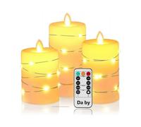 Melted Flameless Candle, with Star, Waterproof, Indoor Battery Operated Outdoor Led Candle, with Remote Timer, Moving Flame, Plastic Plated Ivory Wax,