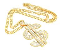 Melteine Cadena dorada con colgante de signo del dólar, disfraz de los años 80 y 90, accesorios de hip hop con diamantes de imitación, cadena de rapero para hombres y mujeres, hip hop, punk, cosplay