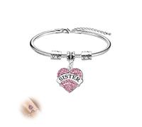 Melteine Pulseras para hermanas, corazón de cristal rosa, regalo para mi hija, pulsera con colgante de plata para hija, cumpleaños, graduación, 9.4*5.9*0.4cm, Metal, No es una piedra preciosa