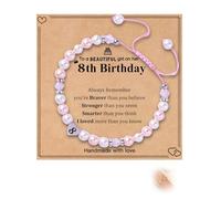 Melteine Regalos de cumpleaños para niñas, pulseras Kawaii, pulsera ajustable con dije de corazón con números y tarjeta de cumpleaños para hija, sobrina y niñas, 15*0.6*0.6cm, Perla de imitación, No