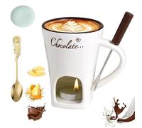 Meltie Cup, Chocolate Fondue Mug Set, Ceramic Chocolate Fondue Coffee Cup with Forks, Mini Simmer Mug for Cheese, Tea Light Heating Butter Warmer, for Cheese Chocolates Butter (White,no Candle)