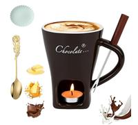 Meltie Cup, Chocolate Fondue Mug Set, Ceramic Chocolate Fondue Coffee Cup with Forks, Mini Simmer Mug for Cheese, Tea Light Heating Butter Warmer, for Cheese Chocolates Butter (Brown,no Candle)
