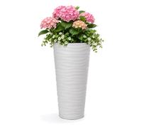MELTOM Maceta Alta H 57 cm Ø 30 cm Blanca Ondas 3D con Inserto Exterior | Maceta redonda con ondas 3D · inserto extraíble 5,5 L con asas · sin agujero · 25 L · interior y exterior · ligera · moderna