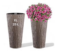 MELTOM Maceta Alta H 57 cm Ø 30 cm Marrón Efecto Corteza con Inserto Grande | Maceta redonda efecto corteza de madera · inserto extraíble 5,5 L con asas · sin agujero · 25 L · interior y exterior