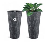 MELTOM Maceta decorativa redonda, delgada y alta, efecto corteza 3D con inserto desmontable (Antracita, XL - 57 cm)