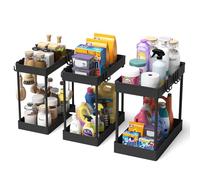 Meltrck Organizador Bajo Fregadero 3 Unidades - Estante Doble Nivel Fijo para Cocina y Bano, Sistema deAlmacenamiento Listo para Usar (incluye Soporte para Productos de Limpieza)