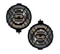 MelTruck Juego de 2 Faros de Largo Alcance H3 12V 24V, Proyectores Auxiliares con Rejilla Protectora, Cristal Claro/Negro, Homologado E20, Referencia 17.5, para Camión, Coche, Todoterreno