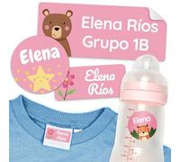 melu kids® Set de Etiquetas para Ropa Personalizadas Guardería (100 piezas) - Pegatinas Personalizadas, Etiquetas Ropa Niños y Objetos, Impermeable y en Diferentes Tamaños - Rosa