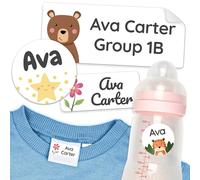 melu kids® Set de Etiquetas para Ropa Personalizadas Guardería (50 piezas) - Pegatinas Personalizadas, Etiquetas Ropa Niños y Objetos, Impermeable y en Diferentes Tamaños - Blanco