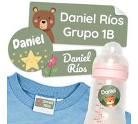 melu kids® Set de Etiquetas para Ropa Personalizadas Guardería (50 piezas) - Pegatinas Personalizadas, Etiquetas Ropa Niños y Objetos, Impermeable y en Diferentes Tamaños - Verde