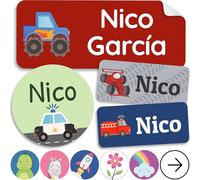 melu kids® Set de Etiquetas para Ropa Personalizadas Guardería (50 piezas) - Pegatinas Personalizadas, Etiquetas Ropa Niños y Objetos, Impermeable y en Diferentes Tamaños - Motores