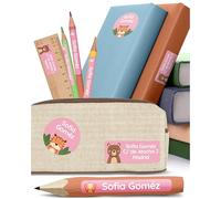 melu kids® Set Etiquetas Personalizadas para Objetos (150 piezas) - Pegatinas Personalizadas Nombre para Guardería, Impermeable y en Diferentes Tamaños - Rosa
