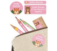 melu kids® Set Etiquetas Personalizadas para Objetos (60 piezas) - Pegatinas Personalizadas Nombre para Guardería, Impermeable y en Diferentes Tamaños - Rosa