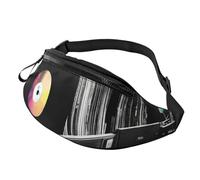 Mem Fashion - Cangurera cruzada para mujer, diseño de discos de vinilo, con correa ajustable, color negro, talla única, Black, Talla única