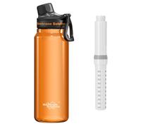 Membrane Solutions Botella de Filtro de Agua Supervivencia de 1L(36 oz) con Cartucho de Filtro ACF + UF, Elimina el 99,9999% de E.coli, Precisión de 0,1 μm, sin BPA, Emergencia, Camping, Naranja