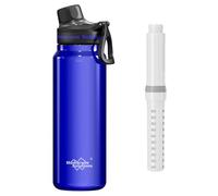 Membrane Solutions Botella de Filtro de Agua Supervivencia de 1L(36 oz) con Cartucho de Filtro ACF + UF, Elimina el 99,9999% de E.coli, Precisión de 0,1 μm, sin BPA, Emergencia, Camping, Azul