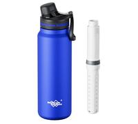 Membrane Solutions Botella de Filtro de Agua Supervivencia de Acero Inoxidable 900 ml (32 oz), Cartucho de Filtro ACF + UF, Elimina el 99,9999% de E.coli, Precisión de 0,1 μm, Emergencia, Azul