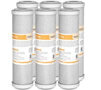 Membrane Solutions Filtro de Agua de Carbón Activado, Recambio de Cartuchos de Bloque de Carbón, para Ósmosis Inversa y Sistema de Filtración de Toda la Casa Universal, 10 x 2,5 pulgadas - 6 Pack