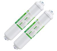 Membrane Solutions T33 Inline Water Filter, 2-Pack 1/4" Quick-Connect Replacement Cartridges for Refrigerator & Ice Maker, Post-Carbon Filter for Reverse Osmosis Systems, Push-to-Connect