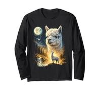 Meme de Alpaca Aullando a la Luna Divertido Llama Alpaca de los 90 Manga Larga