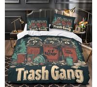 Meme de la pandilla de mapaches Funda de Edredón Impresión 3D Juego de 3 Piezas con Fundas de Almohada Transpirable Calle de dibujos animados Funda Edredon for Adolescentes Single（140x200cm）