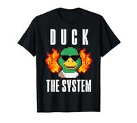 Meme de Videojuegos Retro Duck The System Pixel Duck on Fire Gen Z Camiseta