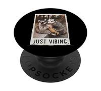 Meme Divertido de la zarigüeya del Mapache Bebiendo café Helado Just Vibing PopSockets PopGrip Adhesivo