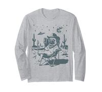 Meme Divertido de Perro Pug Cowboy UFO Western Manga Larga