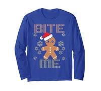 Meme navideño con el Hombre de Jengibre Que me muerde un Copo de Nieve, Lindo y Divertido Manga Larga, Unisex para Adultos, Azul Real, M