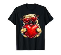 Meme Retro de Pug Vintage con Forma de corazón de Perro, Vida Juvenil, papá, mamá Camiseta