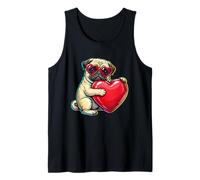 Meme Retro de Pug Vintage con Forma de corazón de Perro, Vida Juvenil, papá, mamá Camiseta sin Mangas