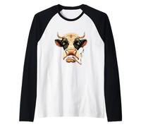 Meme Vaca Fumadora Te Mira con Vibras Rebeldes Camiseta Manga Raglan