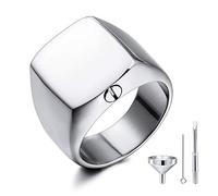 MeMeDIY Anillo de la Urna de Cremación Personalizada El Anillo de Signet para Mujeres y Hombres Grabado Imagen en Color Acero Inoxidable Porta Cenizas conmemorativo Keepsake (Plateado Tamaño 30)