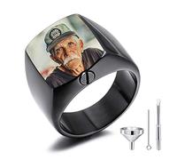MeMeDIY Anillo de la Urna de Cremación Personalizada El Anillo de Signet para Mujeres y Hombres Grabado Imagen en Color Acero Inoxidable Porta Cenizas conmemorativo Keepsake (Negro Tamaño 27)