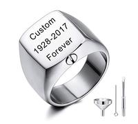 MeMeDIY Anillo de la Urna de Cremación Personalizada El Anillo de Signet para Mujeres y Hombres Grabado Imagen en Color y Negro Foto Nombre/Texto Acero Inoxidable Porta Cenizas Conmemorativo Recuerdo