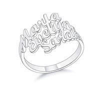 MeMeDIY Anillo de Nombre Personalizados para Mujeres, 1-4 Anillo de Nombres de Niños, Anillo de Plata Esterlina con Chapado en Oro, Chapado en Oro Rosa, Regalo para Mamá Esposa (3 Nombres, Talla 14)