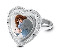 MeMeDIY Anillo Personalizado Mujer con Foto Acero Inoxidable Joyas Oro/Oro Rosa de Corazón Regalo Cumpleaños Aniversario San Valentín Boda para Mujeres Novia Adolescente Hermanas (Plata Tamaño 55)
