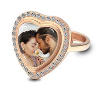 MeMeDIY Anillo Personalizado Mujer con Foto Acero Inoxidable Joyas Plata/Oro de Corazón Regalo Cumpleaños Aniversario San Valentín Boda para Mujeres Novia Adolescente Hermanas (Oro Rosa Tamaño 55)