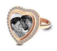 MeMeDIY Anillo Personalizado Mujer con Foto Acero Inoxidable Joyas Plata/Oro de Corazón Regalo Cumpleaños Aniversario Boda San Valentín para Mujeres Novia Adolescente Hermanas (Oro Rosa Tamaño 57)