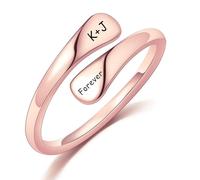MeMeDIY Anillos de Promesa Personalizados de Plata de Ley 925 con Wspiral Nombre Fecha Inicial Grabados Anillo Abierto Ajustable de Compromiso para Mujer - C3