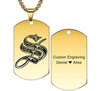 MeMeDIY Colgante Personalizado con Etiqueta de Perro Letra Inicial Floral Grabada para Hombres Mujeres Niños Paquete de Collar de Acero Inoxidable Personalizado con Cadena Ajustable, Llavero