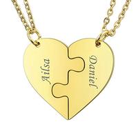MeMeDIY Collar de Rompecabezas con Colgante de Corazón Personalizado Nombre para Parejas Hombres Mujeres Grabado para Novio Novia Conjunto de Amantes de Joyería para Amor Familiar Amistad (2 Piezas)