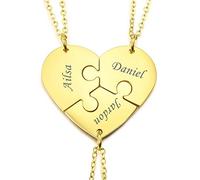 MeMeDIY Collar de Rompecabezas con Colgante de Corazón Personalizado Nombre para Parejas Hombres Mujeres Grabado para Novio Novia Conjunto de Amantes de Joyería para Amor Familiar Amistad (3 Piezas)