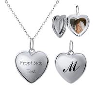 MeMeDIY Collar Foto Personalizado Medallón de Corazón Ángel Alas Colgante para Mujer Material de Plata de Ley 925 para Parejas Madre Hija (B1: Silver)