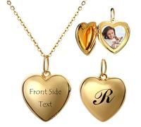 MeMeDIY Collar Foto Personalizado Medallón de Corazón Ángel Alas Colgante para Mujer Material de Plata de Ley 925 para Parejas Madre Hija (B2: Gold)