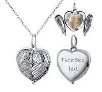 MeMeDIY Collar Foto Personalizado Medallón de Corazón Ángel Alas Colgante para Mujer Material de Plata de Ley 925 para Parejas Madre Hija (C1: Silver Angel Wings)
