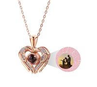 MeMeDIY Collar Personalizado Te Quiero Collar 100 Idiomas con Proyección Interior Personalizada Imagen Colgante Joyería de Plata de Ley Regalos para Mujeres (Oro Rosa, Imagen en Color)