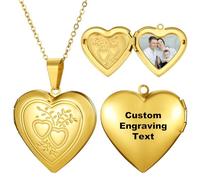 MeMeDIY Collar Relicario Personalizado con Foto Corazón para Mujer Personalizado Memorial Locket Collar Joyería Regalos para Mujeres Mamá -C2