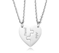 MeMeDIY Collares a Juego Personalizados con Rompecabezas de Corazón para Parejas 2 uds Collar de Amistad Collar de Relación de Acero Inoxidable Plateado Negro Oro Rosa -C1